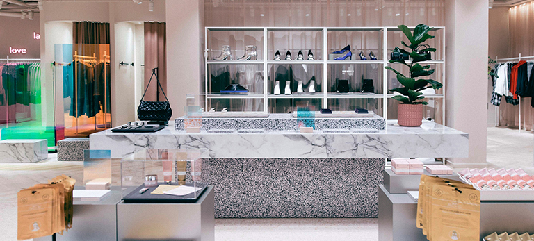 Gina Tricot store in Stockholm combines a medley of materials with